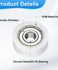Close-up of Four Pack Roller Idler Pulleys 6x21x8mm with 606ZZ Bearings, white durable POM construction, double shielded