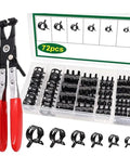 Ultimate 73-Piece Spring Hose Clamp Kit With Pro Pliers Made From Heavy Duty 65Mn Steel For Tough Automotive repairs plumbing fixes and sweet DIY home projects organized in sturdy storage box, 72-piece kit