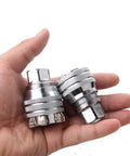 Adjustable Universal Socket Wrench Kit With Three Eighths Inch Hex Adapters, Rust-Resistant Chrome Finish, held in hand