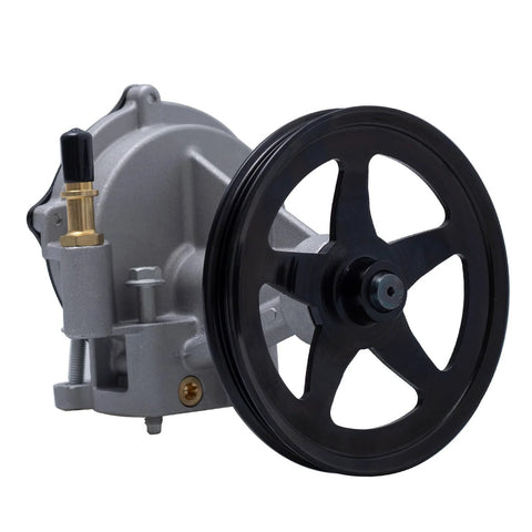 TUCAREST brake vacuum pump with black pulley on gray metal housing