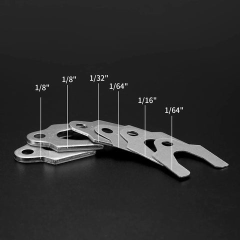 Pro Grade Auto Alignment Shims Kit With 150 Pcs Body Shims Spacers in four sizes 1/16 1/64 1/32 1/8 inch zinc plated visible