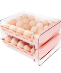 Pink Plastic Egg Holder For Fridge 2 Layer Drawer Style Egg Storage Box With Handles Stackable Tray Holds 40 Eggs BPA Free Safe Food Grade