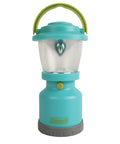 Kids Adventure Mini LED Lantern For Outdoor Fun, teal handheld light with green handle and durable design