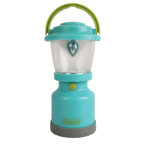 Kids Adventure Mini LED Lantern For Outdoor Fun, teal handheld light with green handle and durable design