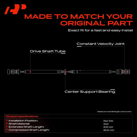 Heavy Duty Rear Driveshaft For Ford Edge Lincoln Mkx 2007 To 2014 Awd All Wheel Drive with center support bearing and CV joint.