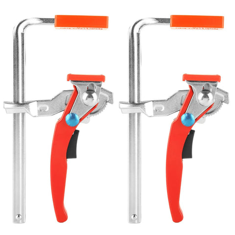 Two Pack Ratcheting Table Clamps With Quick Bar For Easy Grip, 0 To 6 Inch Clamping Range, Beefy Heavy Duty F Clamp For MFT Tables