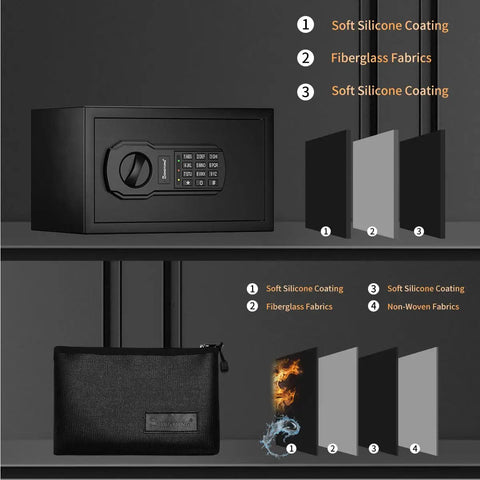 Fire Resistant Safe Box With Fireproof Waterproof Bag And Sensor Light 0.4 Cubic Feet Money Safe Electronic Digital Security Safe