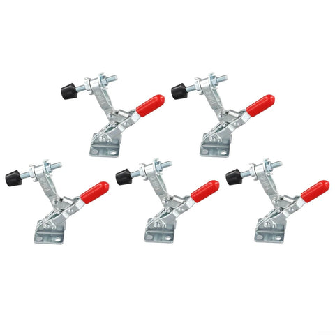 Five Heavy Duty Quick Release Clamp Jig Set 5 Pcs M5x46mm Holds Up To 110 Lbs 50 Kg Galvanized Iron With Plastic Tips for various projects.
