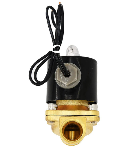 Front view of Half Inch Brass Electric Solenoid Valve 110V AC For Water Air Gas Fuel Oil, Normally Closed, Model 2W160-15