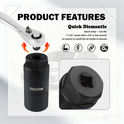 Beefy One And One Sixteenth Inch Oil Pressure Sensor Socket For Three Eighths Inch Drive And One And One Eighth Inch Hex Wrench