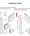 Installation data diagram for 180 Degree Folding Door Hinge Kit For Small Spaces Wooden Sliding Hardware showing dimensions and door thickness.