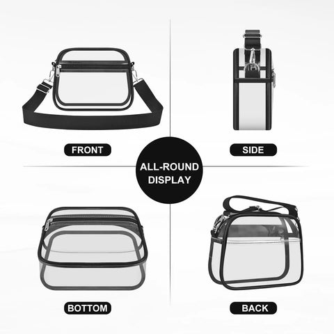 All-round display of Stadium Ready Clear Bag With Adjustable Strap For Concerts Festivals And Game Day See Through PVC Purses.