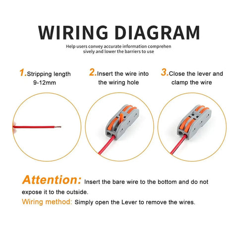 WIRING DIAGRAM for Get These Lever Wire Connectors For 10 Or 50 Pk With 28-12 Awg Tool Free Push In Terminals For Home Wiring And Led Projects Featuring Tin Plated Copper Contacts And Flame Retardant Housing