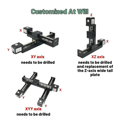 Dope Mini Sliding Table Gantry Kit With Nema11 28mm Trapezoidal Lead Screw Automatic Locking Motor For XY And XYZ Axis Linear Rail Guide Stage Z Axis 50mm Stroke And XY 200mm Two Pitch, XY and XZ layouts
