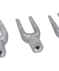 Three metal pickle fork ends from Five Piece Pickle Fork Tool Set For Auto Repair With Ball Joint Separator And Tie Rod Removal Kit