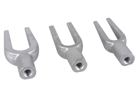 Three metal pickle fork ends from Five Piece Pickle Fork Tool Set For Auto Repair With Ball Joint Separator And Tie Rod Removal Kit