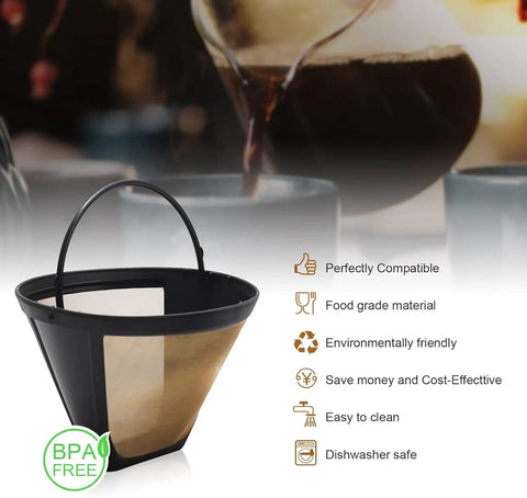 Permanent Number Four Cone Coffee Filter Stainless Steel Eco Friendly Reusable Gold Mesh Fits Most Drip Coffee Makers