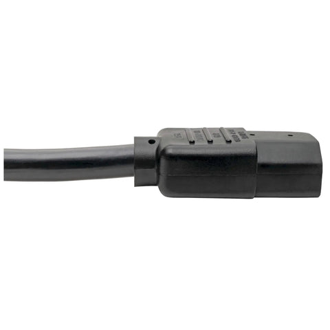 Heavy Duty 6 Foot 15 Amp Computer Power Cord 14 AWG 5To15P To IEC C13 For PC Monitor Laptop And More UL Listed Replacement 3 Prong AC Cable Built Tough And Ready For Home Office Gaming Gear, black connector close-up