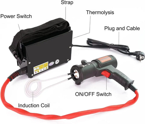 Handheld 1500W Induction Bolt Remover For Gunked Up Fasteners Flameless Heater with induction coil and ON/OFF switch.