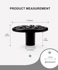 Black Floral Embossed Solid Zinc Alloy Cabinet Handles 4 Pack For Single Hole Installations shown with measurements and screw dimensions.
