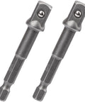 Two Pack Three Eighths Inch Square Socket Adapter Bits Set For Hex Impact Driver Power Bits And Extension Socket Drivers