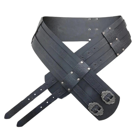 Mens Legit Genuine Leather Viking Belt With Adjustable Corset Lacing And Wide Steampunk Waist Strap For Badass Medieval Cosplay Costumes, detailed view.