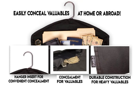 Image of Under Clothes Lowkey Hidden Safe Hanger Diversion Pocket for Stashing Valuables at Home or While Traveling with Bonus Smell Proof Bag.
