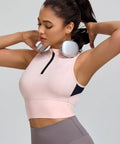 Cropped Workout Tank For Women With Built In Bra Half Zip High Neck Sports Top Medium Support Sleeveless Athletic Tank in Chintz Rose