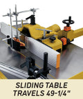 Rock Solid Tilting Sliding Spindle Shaper With Dual Digital Readout And Precision Micrometer Fence, 7.5HP Three Phase industrial woodworking rig with 49-1/4" sliding table.