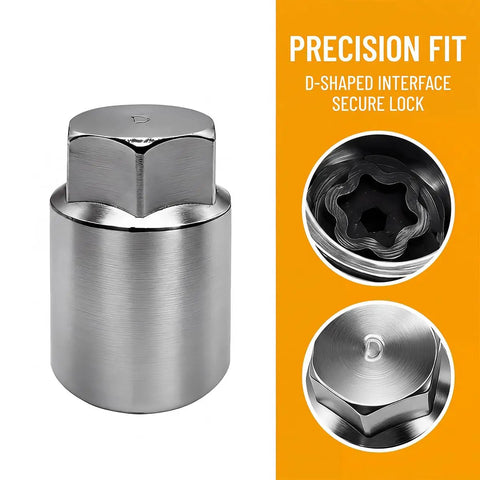 Heavy Duty Wheel Lock Nut Removal Tool Kit With Anti Theft Socket Adapter, chrome steel, D-shaped interface shown
