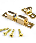 9 Piece Copper Door Ball Catches Set With Nickel Plated Cabinet Tension Latches 35mm, screws, and metal construction close-up