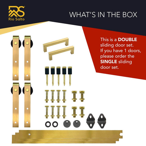 Gold Mini Barn Door Hardware Kit 6 Ft With Handles For Double Door Cabinets And Furniture 72 Inch Sliding Track System