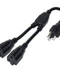 3 Prong Y Splitter Extension Cord One Foot Straight Plug To Two Outlet Space Saver For Indoor Outdoor Use Heavy Duty Weatherproof SJTW 16 AWG 13 A UL Listed Cable Extender