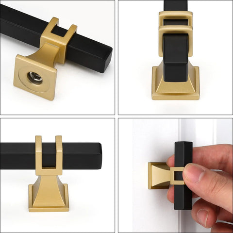 Black And Gold Cabinet Knobs Set 10 Pack With Matte Finish Stainless Steel Pull And Zinc Alloy Base Drawer Knobs for Dressers.