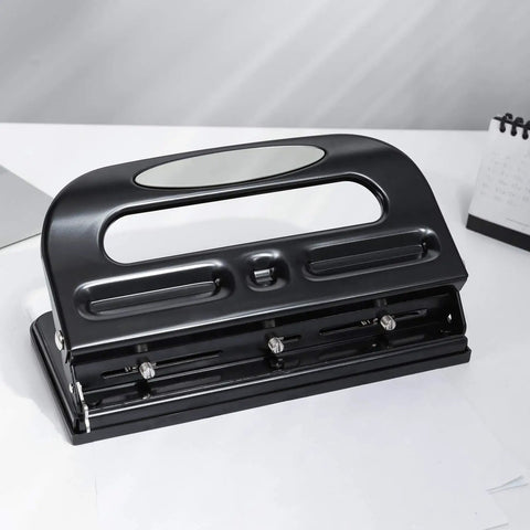 Semi Adjustable Three Hole Punch For Busy Desks 30 Sheet Capacity Black Heavy Duty Paper Punch For Quick Clean Holes Ideal For Pre Punching