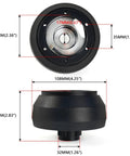 Front and side view of a 125H Aluminum 6 Hole Short Hub Steering Wheel Adapter Kit Direct Bolt-On Base Connection.