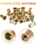 Carbon Steel Rivet Nut Kit With 500 Pieces Threaded Inserts M3 M4 M5 M6 M8 M10 in galvanized finish, close-up view.