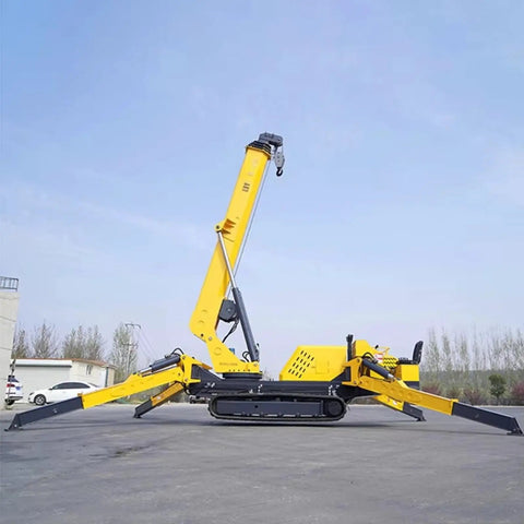 Compact 3 Ton Hydraulic Crawler Crane With Slick 360 Spin And Electric Hoist Built Solid For Tight Spaces Quick Construction Prep And Heavy Daily Lifting Chops shown from the side, showcasing its yellow boom and tracks.