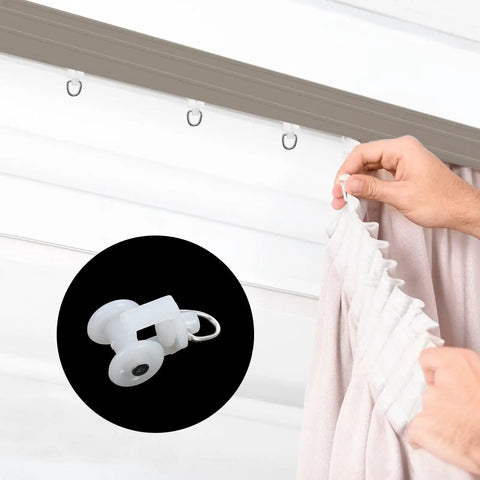 100 Piece Curtain Track Gliders And Hooks Set For Ceiling And Window Tracks Easy Install DIY Friendly Durable Plastic And Steel Rollers Mute Wheel Ball Pulleys For Shower Curtains And Replacement Hardware, ceiling track hooks
