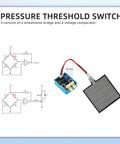 Pressure threshold switch with wheatsone bridge and voltage comparator illustration.