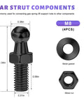 Heavy Duty 4 Pack 10mm Ball Studs For Cars With M8 Threads And One Half Inch Shank Includes Mounting Hardware Perfect For Gas Struts Lift Supports Stable Connection Car Accessories Black Finish, black carbon steel M8 ball stud with nut and washer