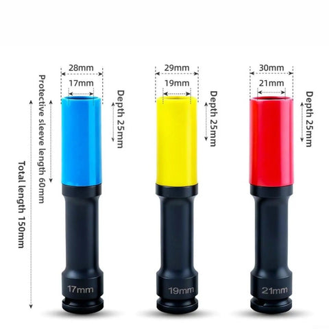 Heavy Duty Extended Wheel Lug Nut Socket Kit With 17 19 And 21mm Hex Sockets For Impact Drivers Makes Tire Changes A Breeze On Trucks And SUVs Without Removing Hubcaps, 150mm
