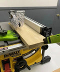 Mini PushPRO PP2 Push Stick For Table Saws With EVA Tip in woodworking action on yellow table saw.