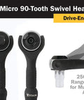 1/4-Inch Drive Micro Swivel Head Ratchet Built Tough, visible heads and handles, showing 90-Tooth mechanism, chrome vanadium material.