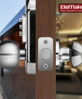 Side view of Stainless Steel 304 Keyless Deadbolt Lock With Mechanical Keypad And Key Backup on a wooden door