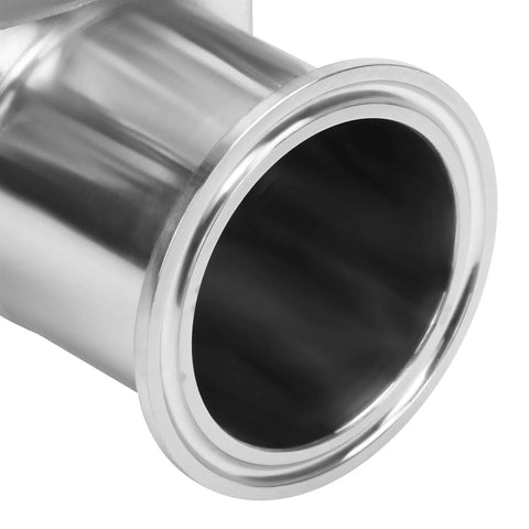 Sanitary diaphragm valve, 2-inch stainless steel tri-clamp flange, bore close-up.