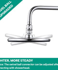 Beefy Heavy Duty Shower Head Swivel Ball Adapter With Solid Brass Construction, Chrome Polished Finish, Adjustable Shower Arm Connector installed on shower arm