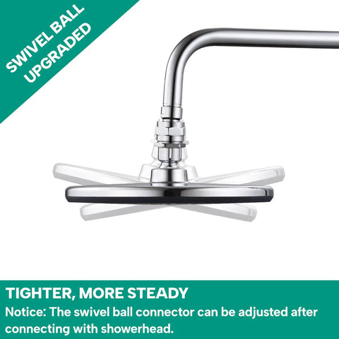 Beefy Heavy Duty Shower Head Swivel Ball Adapter With Solid Brass Construction, Chrome Polished Finish, Adjustable Shower Arm Connector installed on shower arm