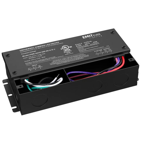 60W Dimmable LED Driver For 24V Systems, Triac And 0 To 10V Dimming, Power Supply For LED Lighting, IP67 Waterproof, UL Listed, Class 2