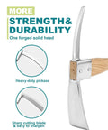 Close-up of 2 In 1 Garden Axe And Hoe Tool With Hardwood Handle, showing the 15 inch steel head for digging and trenching.